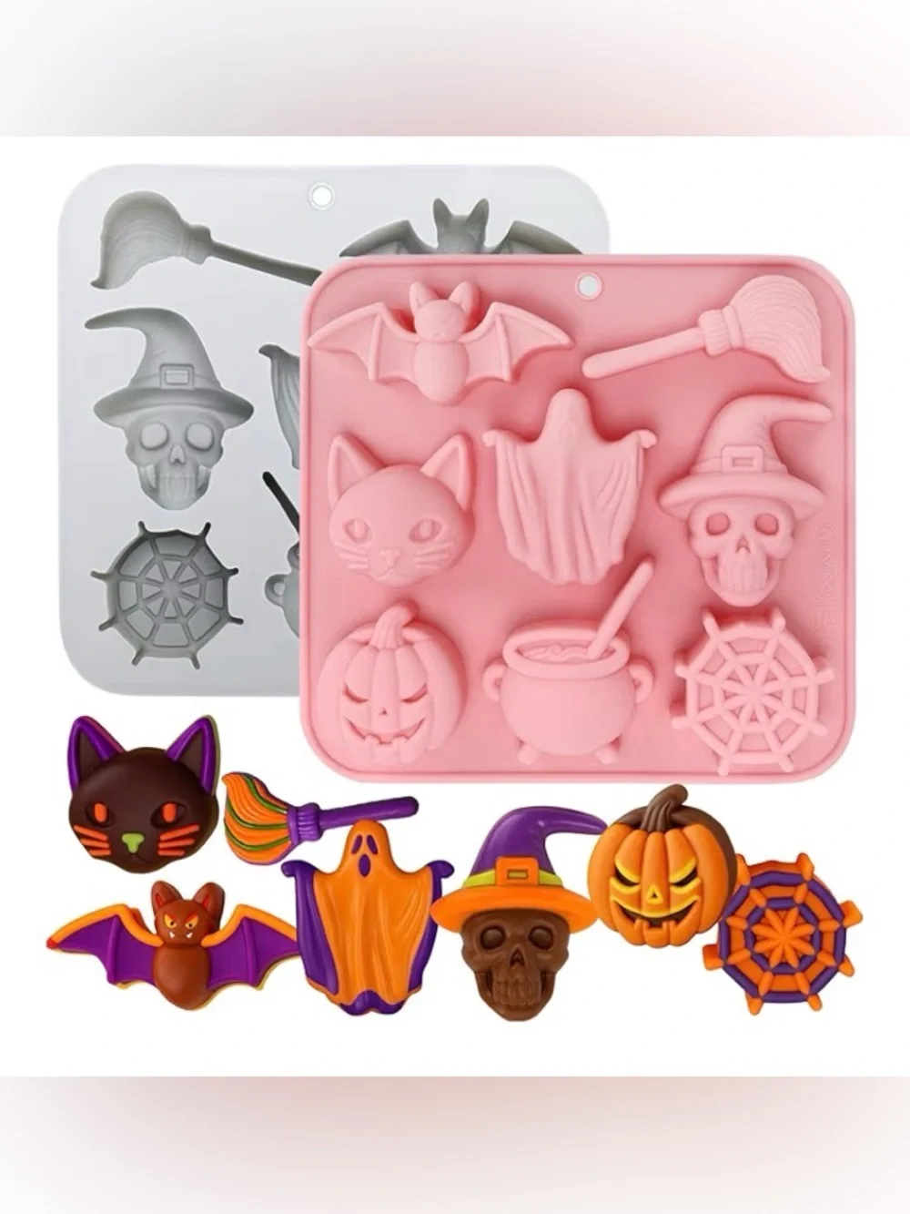 Silicone Halloween Candy Mold – Pink Ghost, Bat & Pumpkin Shapes